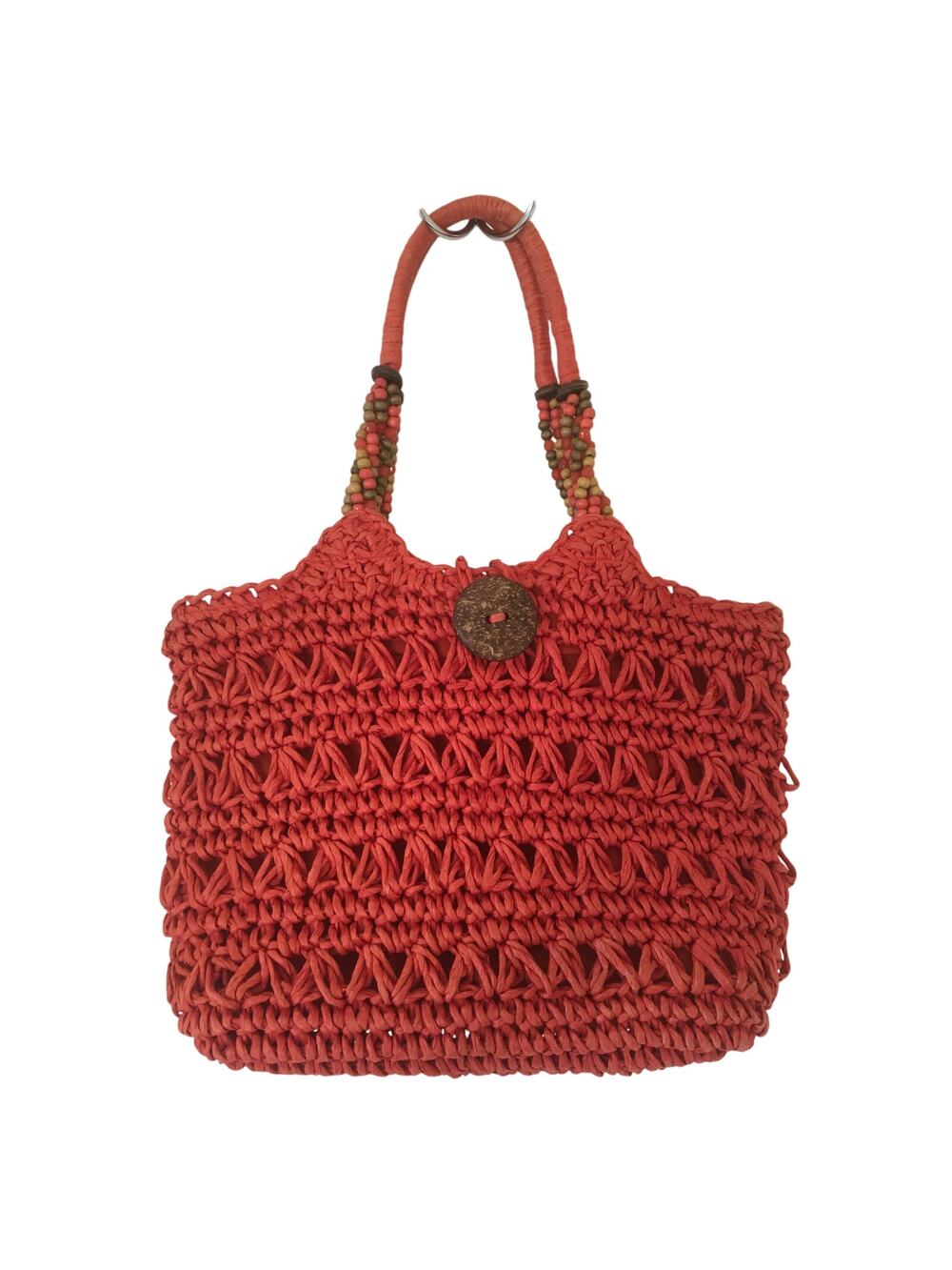 Cappelli Straworld Toyo Coral Straw Beaded Shoulder Bag Snap Closure Botton Loop